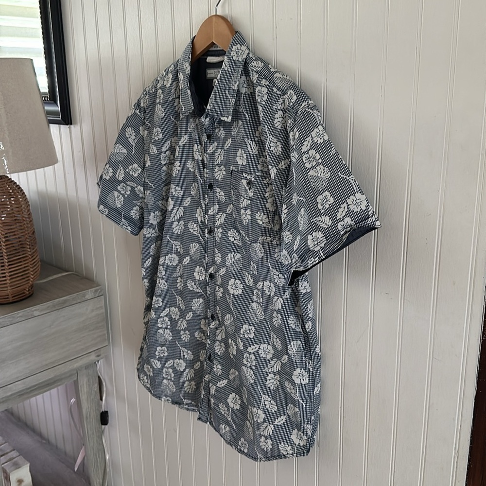 PD&C Blue and Bone White Tropical Print Short Sleeves Shirt sz Large - Picture 6 of 10